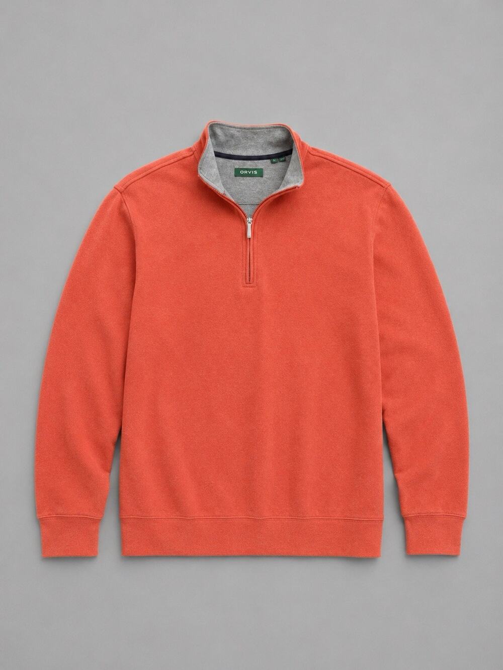 Orvis Mens Sweater Size Large Orange 1/4 Quarter Zip Pullover